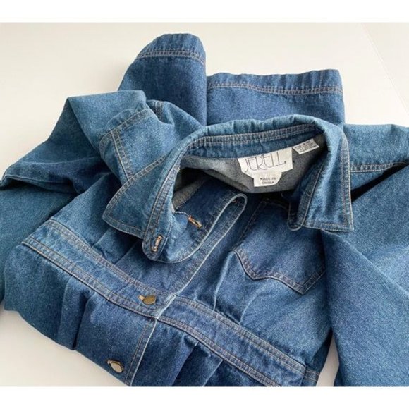 Vintage Jerell Denim Button Front MIDI Dress 70s Style Jumpsuit - Picture 9 of 10
